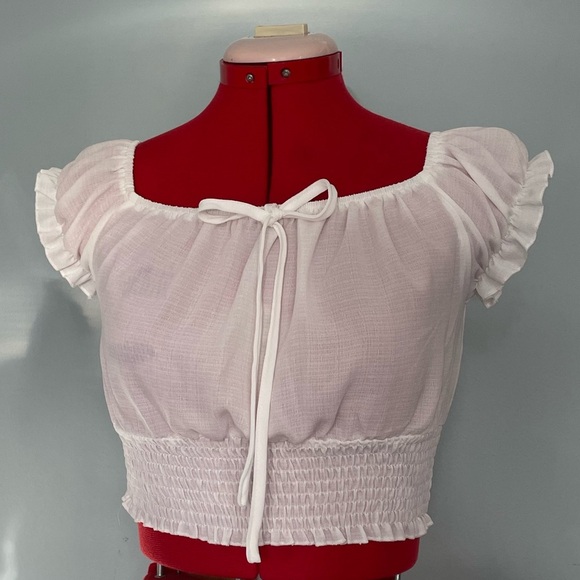 SHEIN Ruffled Off-The-Shoulder Smocked Crop Top Sz S - Picture 1 of 7